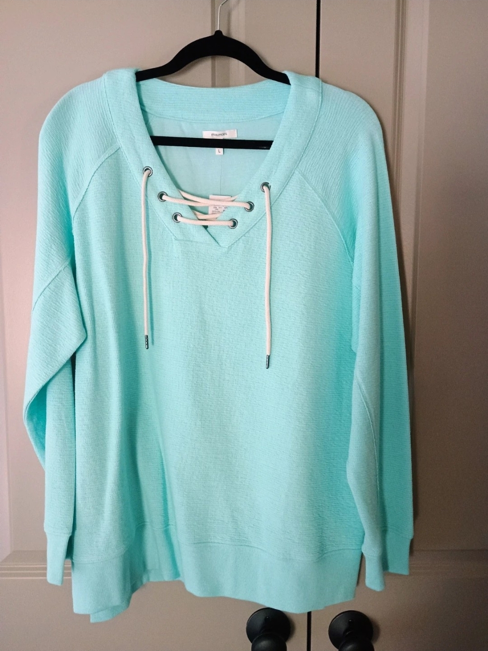 Maurices Aqua Lace-Up V-Neck Women's Sweatshirt